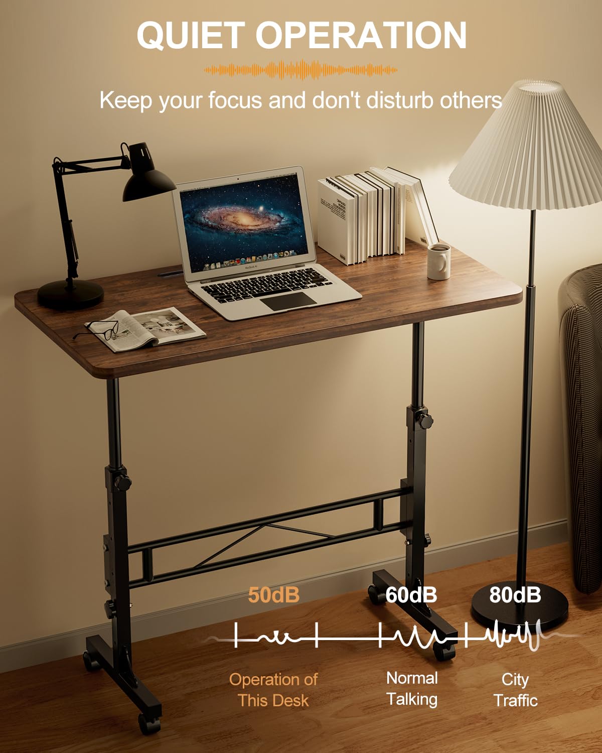 Small Standing Desk Adjustable Height, Mobile Stand up Desks with Wheels, 32 Inch Portable Rolling Small Computer Desks, Portable Laptop Desk Wood Rustic