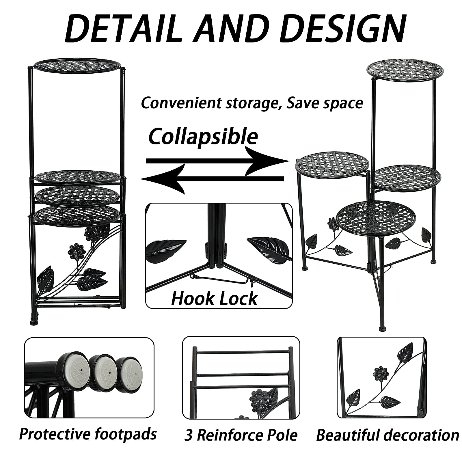 NAKUPE Plant Stand Indoor Outdoor, 3/4 Tier 30" Tall Metal Flower Pot Holder Shelves, Tiered Plant Rack Organizer, Planter Display Storage Shelf for Patio Balcony Garden Living Room Corner(Gold)