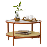 Brown Rattan Coffee Table, Round Mid Century Modern Coffee Table