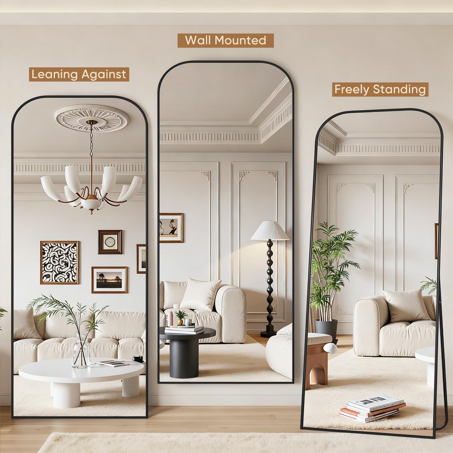 Full Length Floor Mirror with Stand 71"x28" - Rounded Top Aluminum Frame