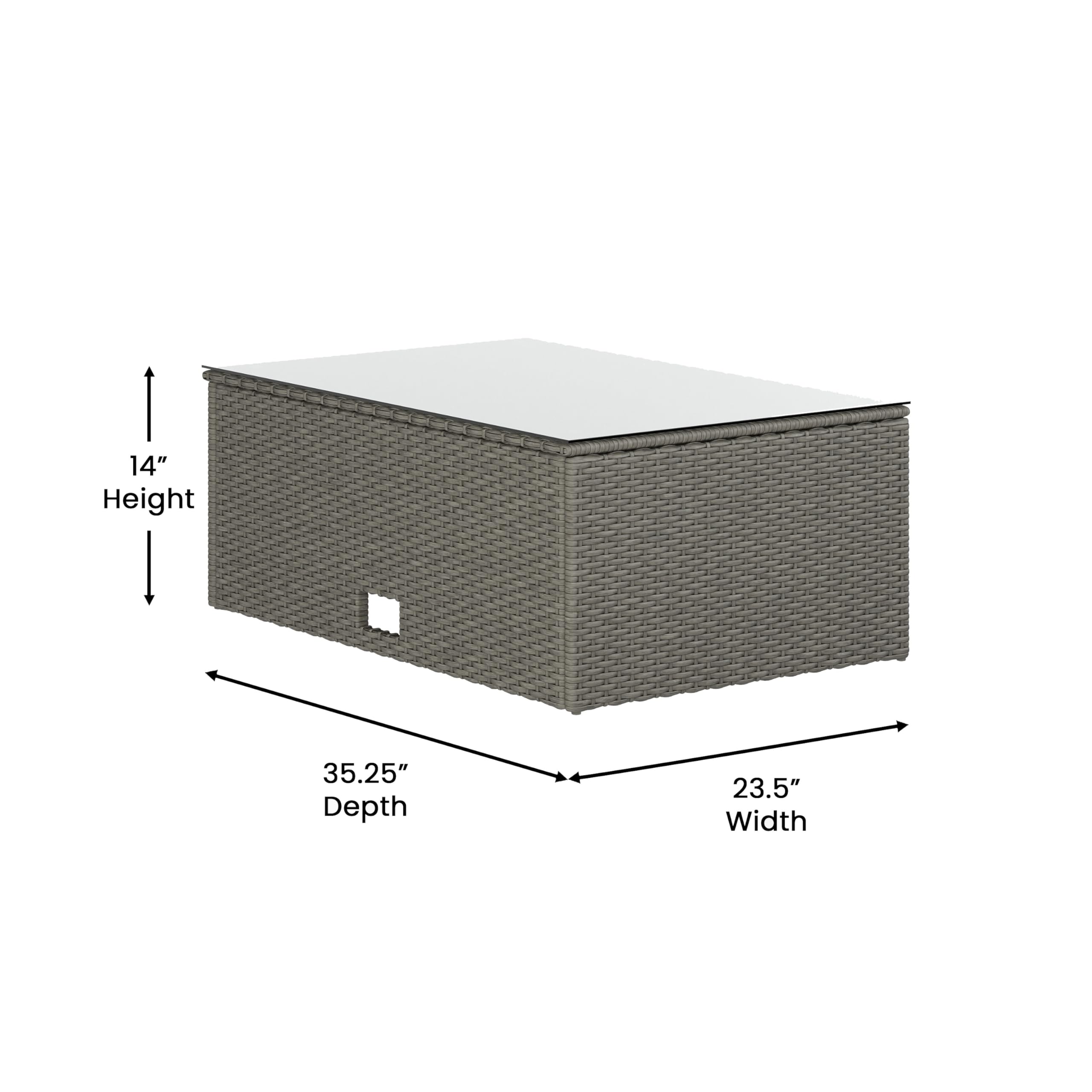 EMMA + OLIVER Beal Outdoor Sectional Couch with Table, All-Weather PE Rattan Frame, Side Lift Storage Coffee Table, Back and Seat Cushions, Gray/Gray