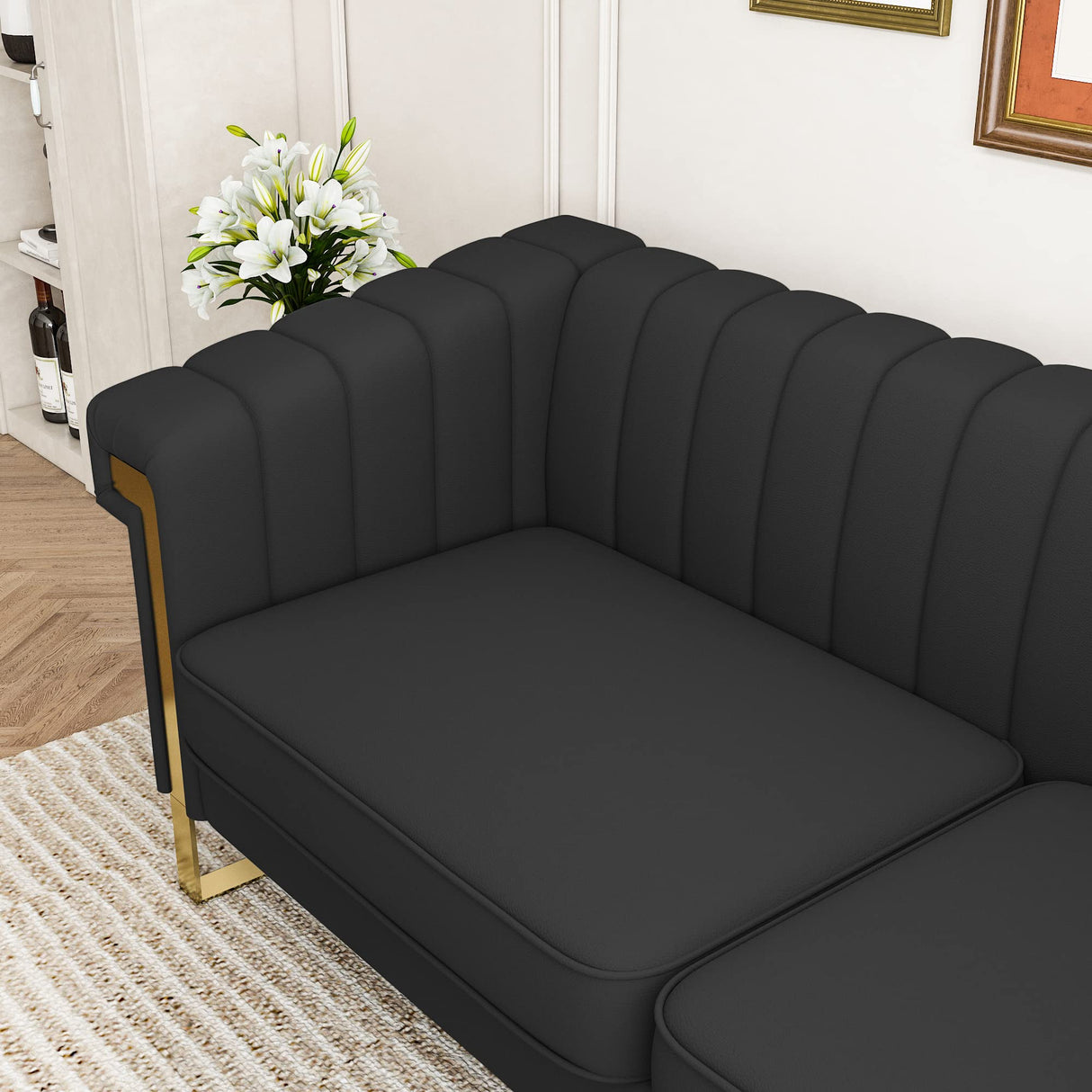 83'' Faux Leather Couch 3 Seater Sofa with Gold Metal Legs Comfy