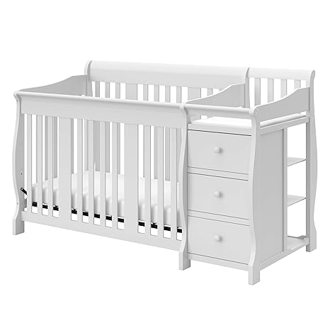 5-in-1 Convertible Crib and Changer (Gray) – Crib and Changing Table Combo with Drawer, Converts to Toddler Bed, Daybed and Full-Size Bed, Storage Drawer