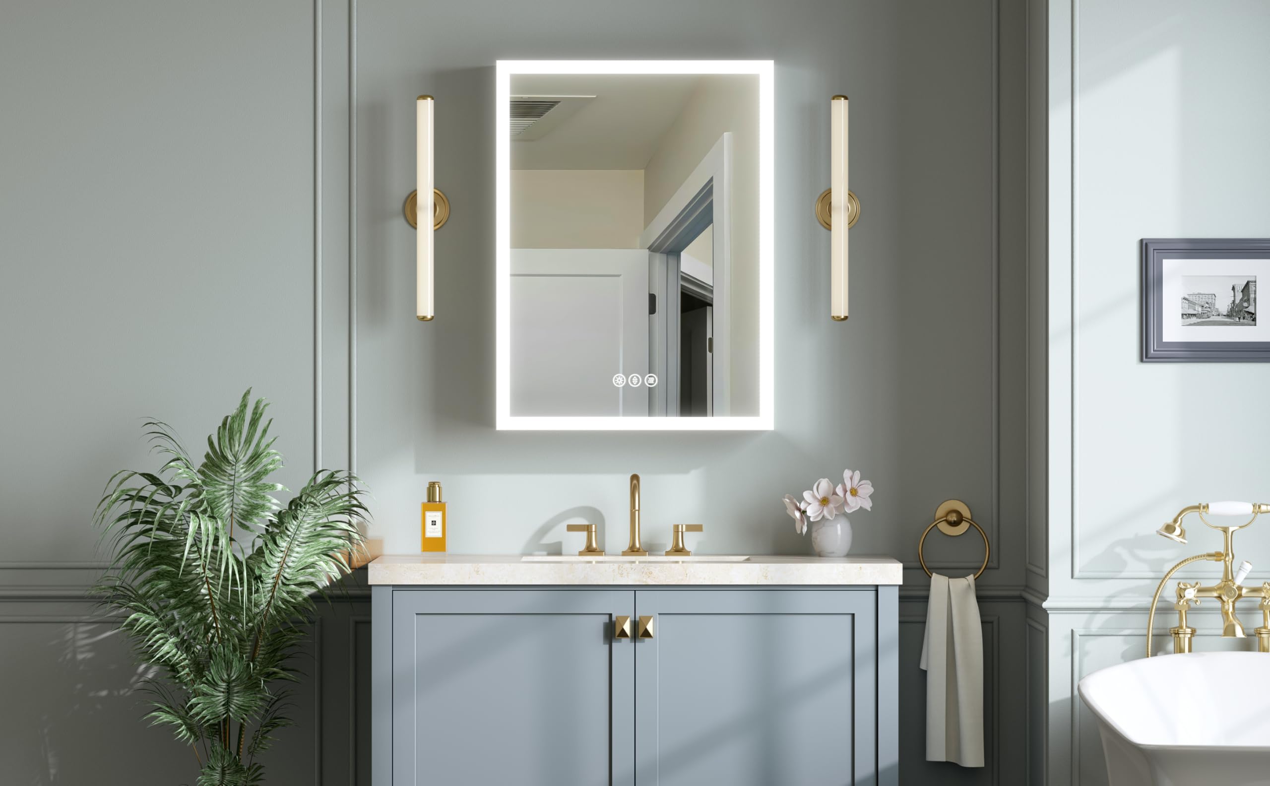 24x32 Inch Medicine Cabinet with Lights, AL Alloy Frame, Plug-in or Hardwired, Recessed