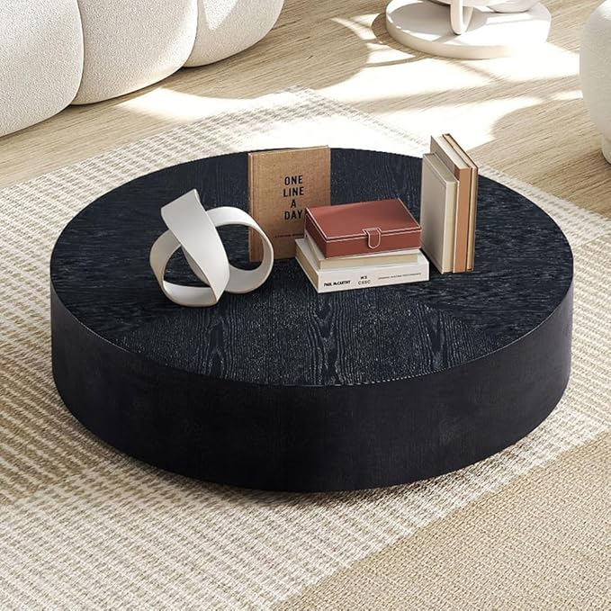 Black Round Drum Coffee Tables for Living Room Contemporary Circle Coffee Table