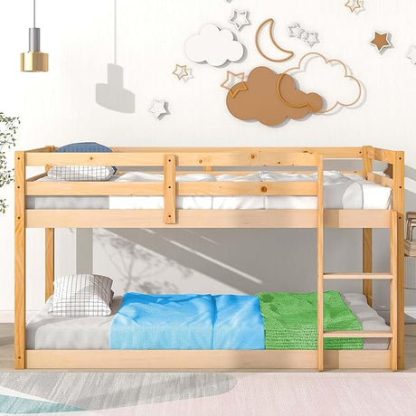 Wooden Bunk Bed Twin Over Twin with Ladder,Kids Bunk Beds Twin Size