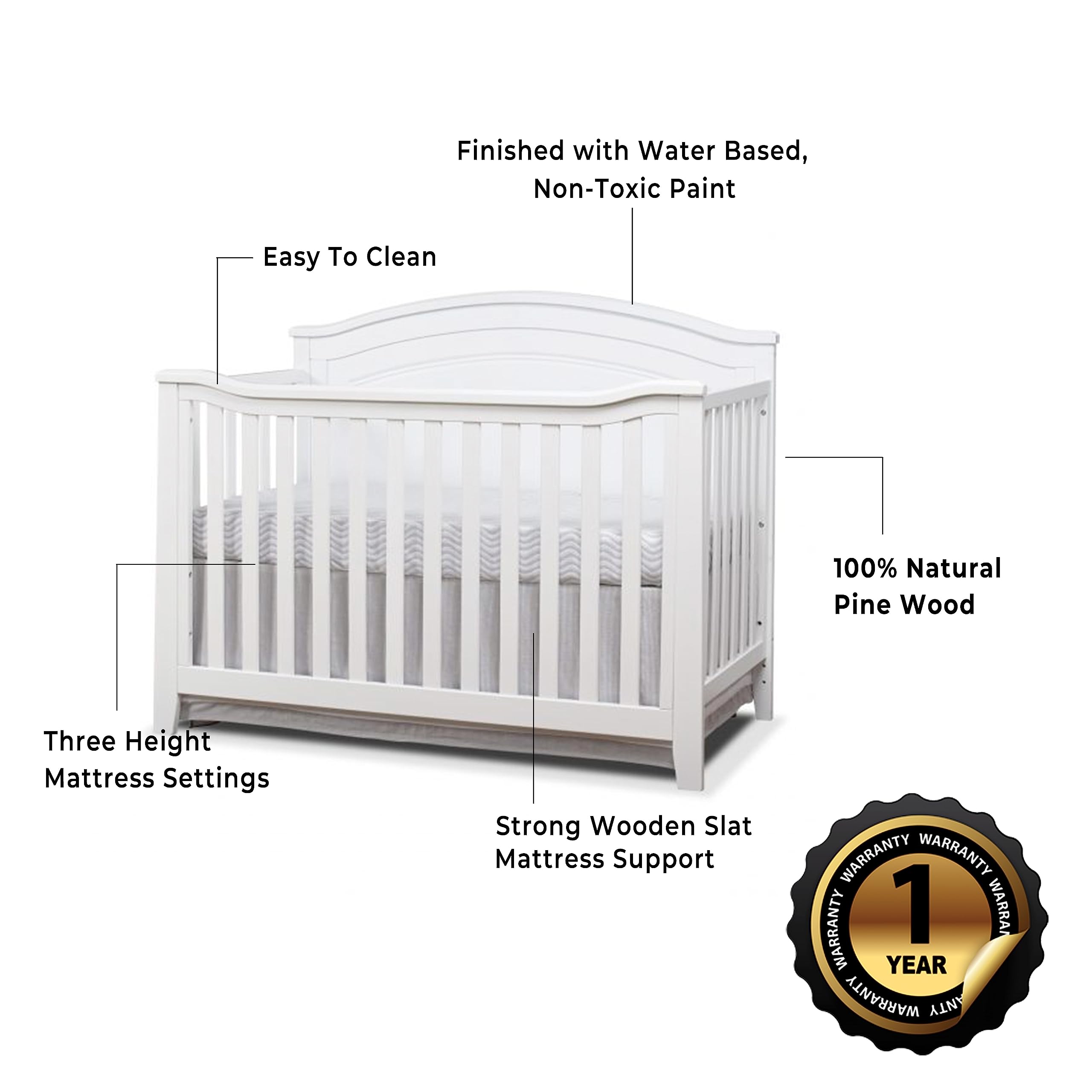 Berkley Round Top Crib, Classic 4-in-1 Convertible Crib, Made of Wood, Non-Toxic Finish