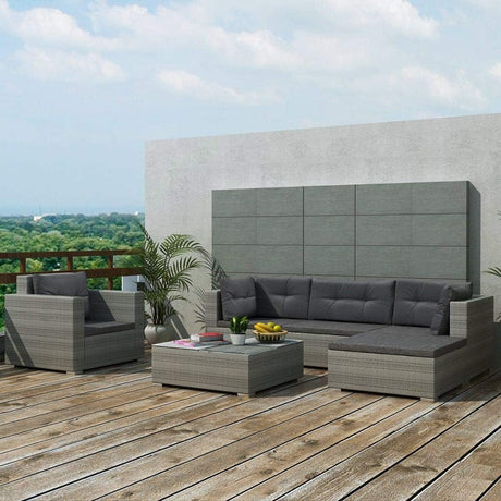 6 Pcs Patio Outdoor Conversation Set, All-Weather Poly Rattan Outdoor Furniture Set with TeaTable for Backyard & Garden