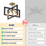 Semi-Flush Mount Ceiling Light - Black and Gold Industrial 4-Light Fixture