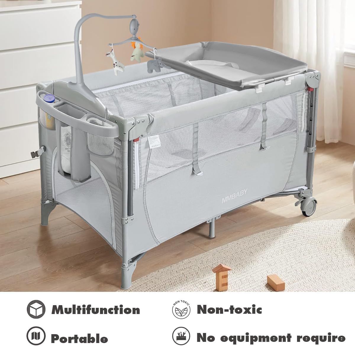 5-in-1 Playpen Portable Crib for Baby,Multifunction Bedside Crib from