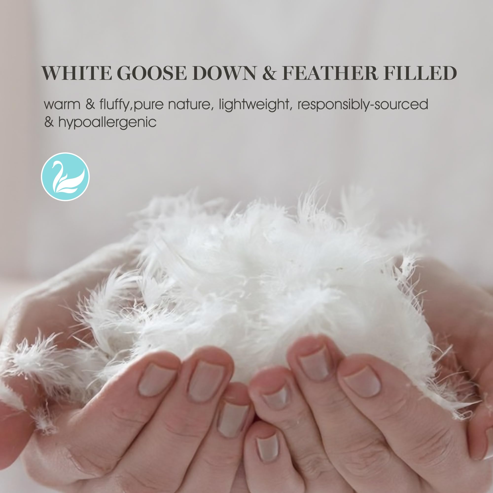 MARTHA STEWART White Goose Down and Feather Comforter Queen Size - All Season Warmth Fluffy Duvet Insert with Corner Tabs - Bedding Comforter with 100% Cotton Cover - 90 x 90 Inch