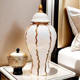 18 Inches White Gold Vase for Centerpiece, Large Handmade Ceramic Ginger Jar