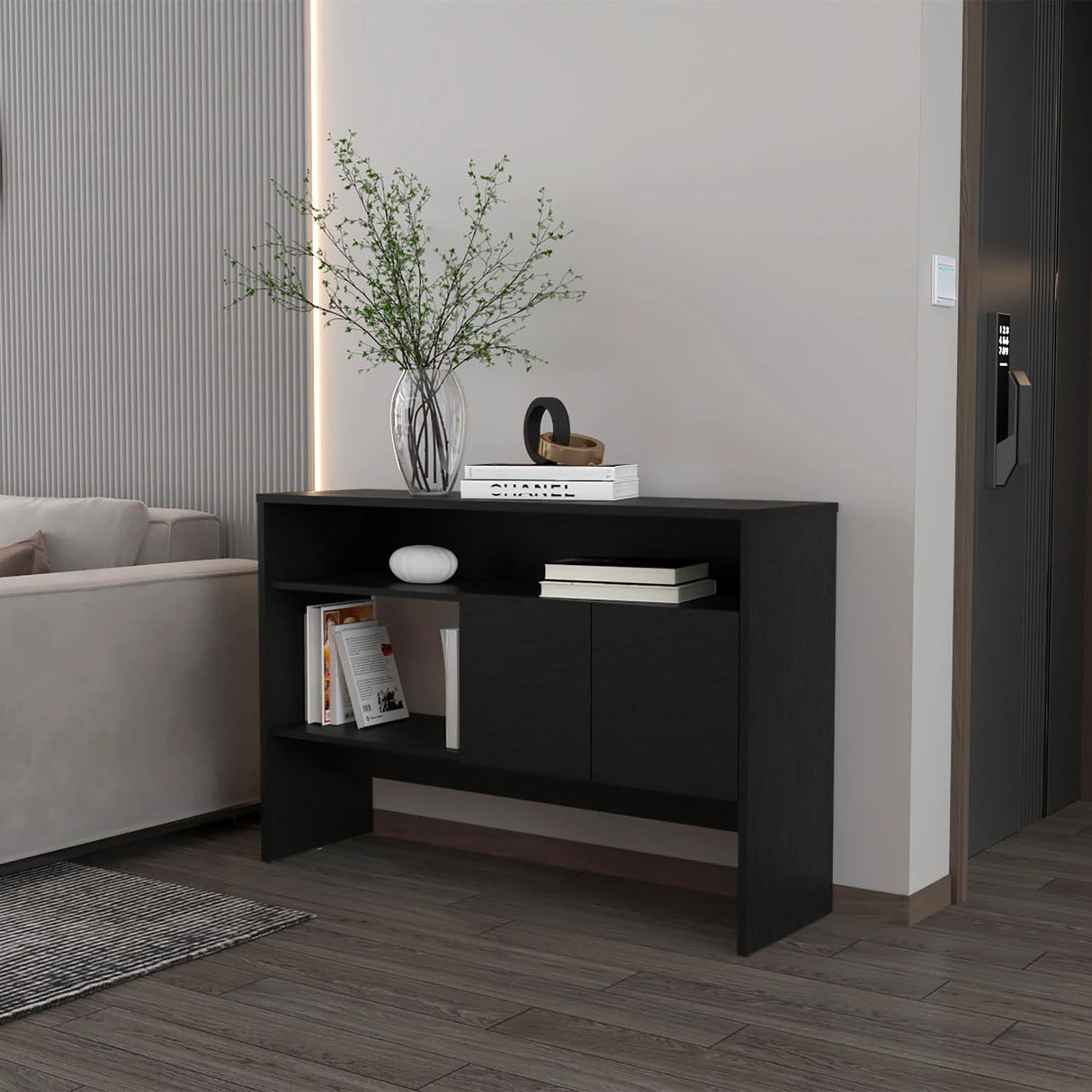 Black Console Table with Hidden Storage