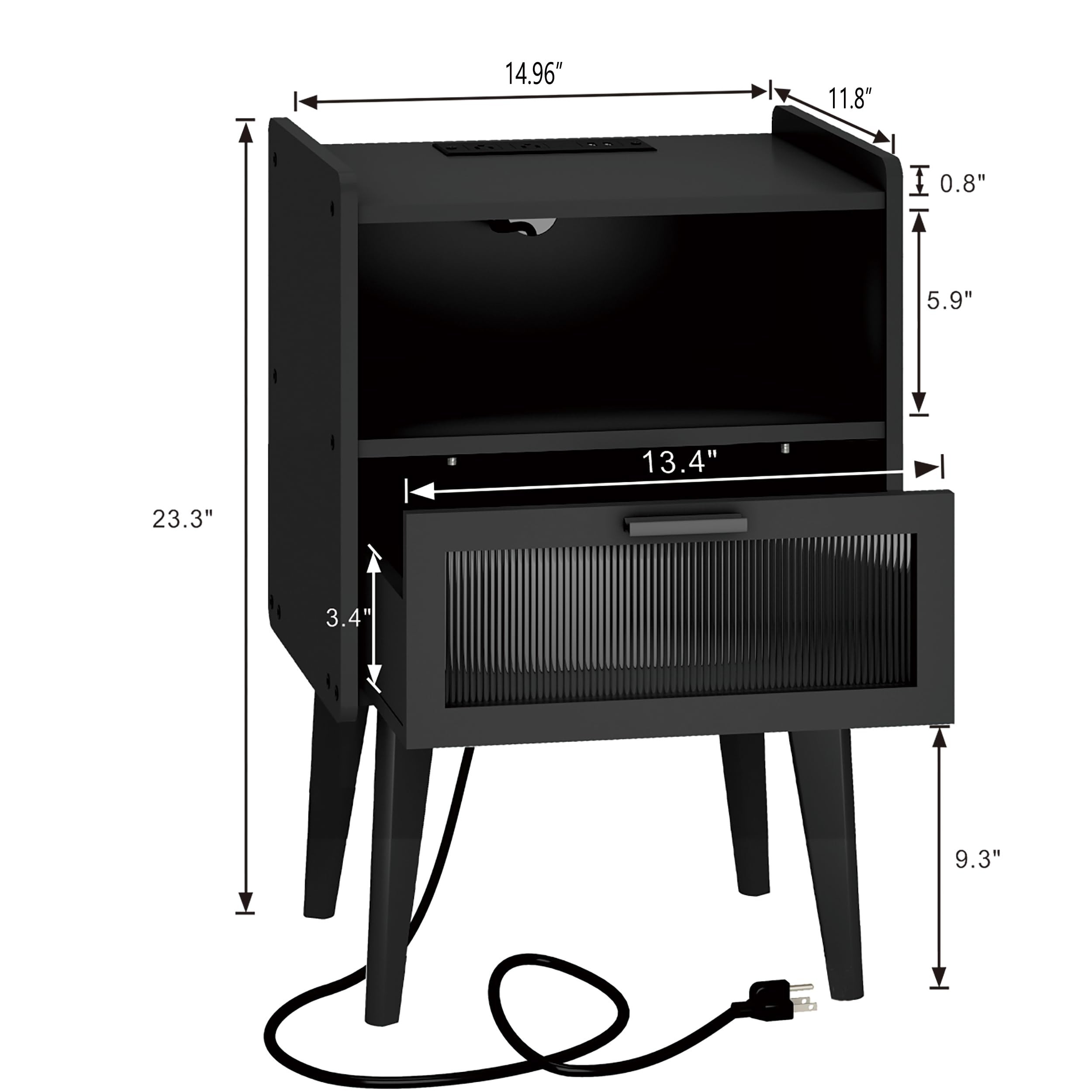 Nightstand with Charging Station, Bedside Tables, End Table Side Table