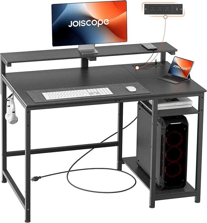 Home Office Desk with Power Outlets (3AC, USB, Type-C), 48 × 20 Inch Computer Desk
