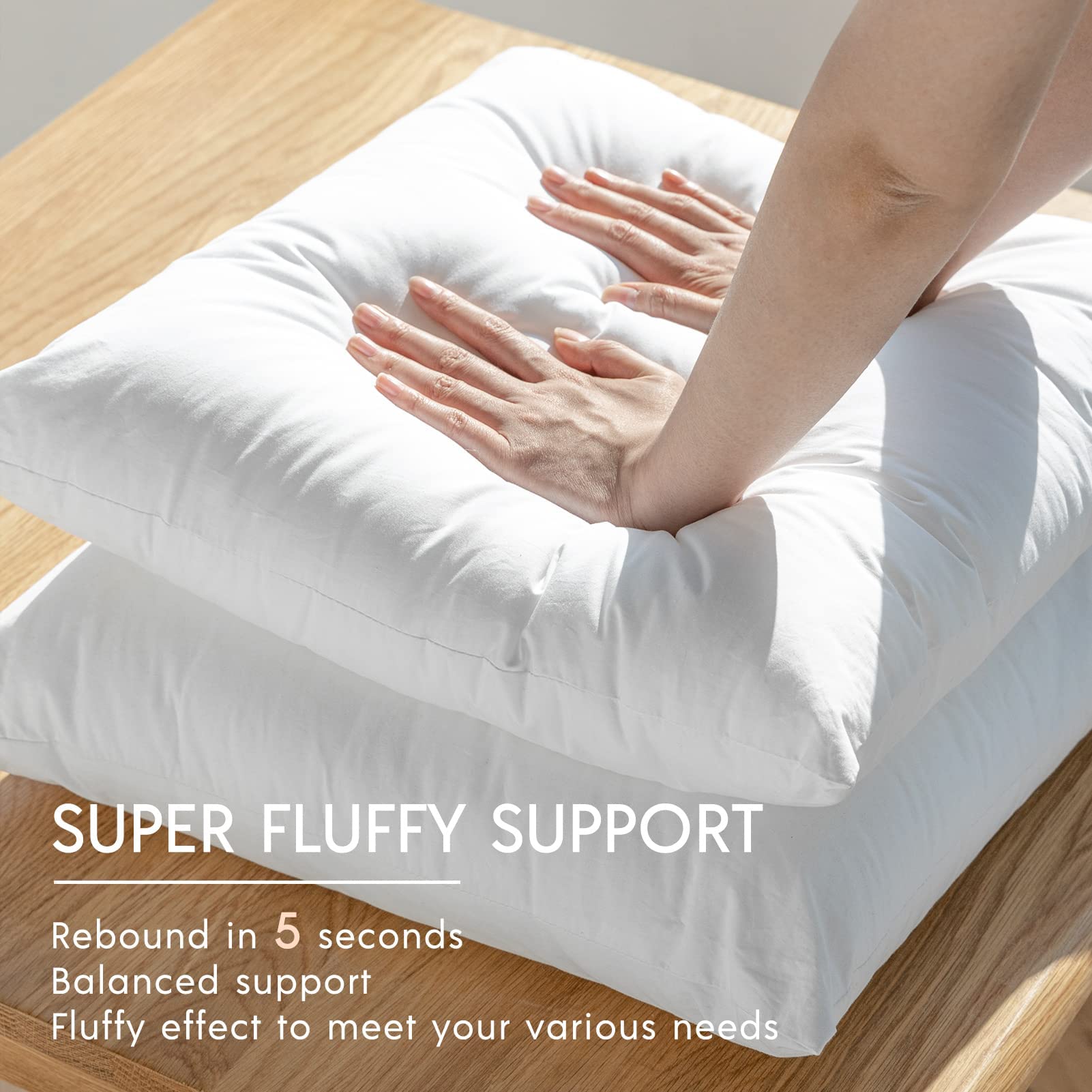 Phantoscope Pillow Inserts, Hypoallergenic 100% Virgin Fiber Square Form Microfiber Throw Pillow Inserts, Couch Bed Pillows, 20x20 Inch (Pack of 4)