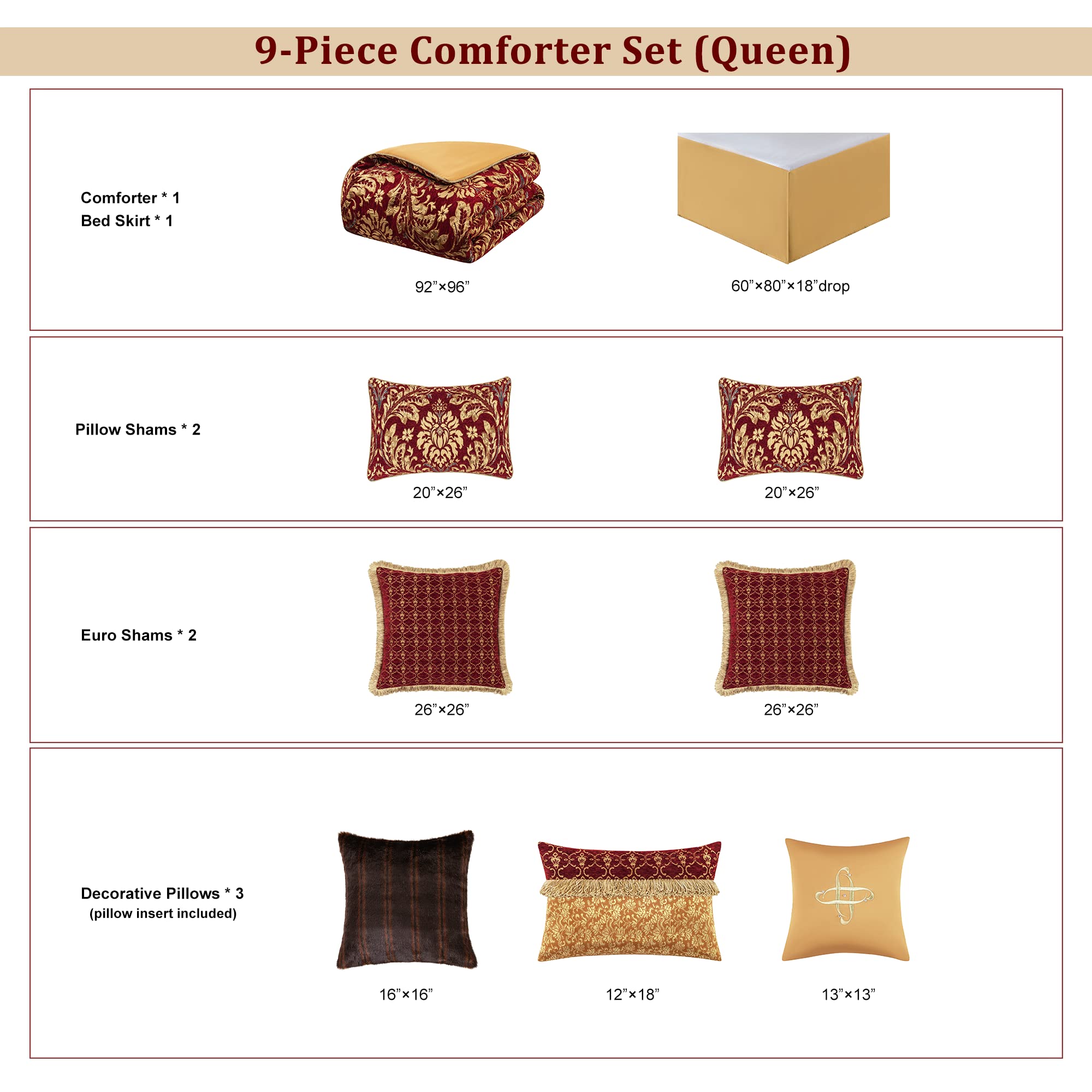 9-Piece Chenille Jacquard Comforter Set - Luxury Floral Bedding Queen
