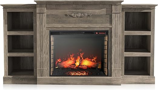 Modern 70 Inch Electric Fireplace Mantel TV Stand & Media Entertainment Center for TVs