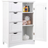 Bathroom Floor Storage Cabinet, Side Organizer with 4 Drawers and 1 Cupboard, Adjustable Shelf Freestanding