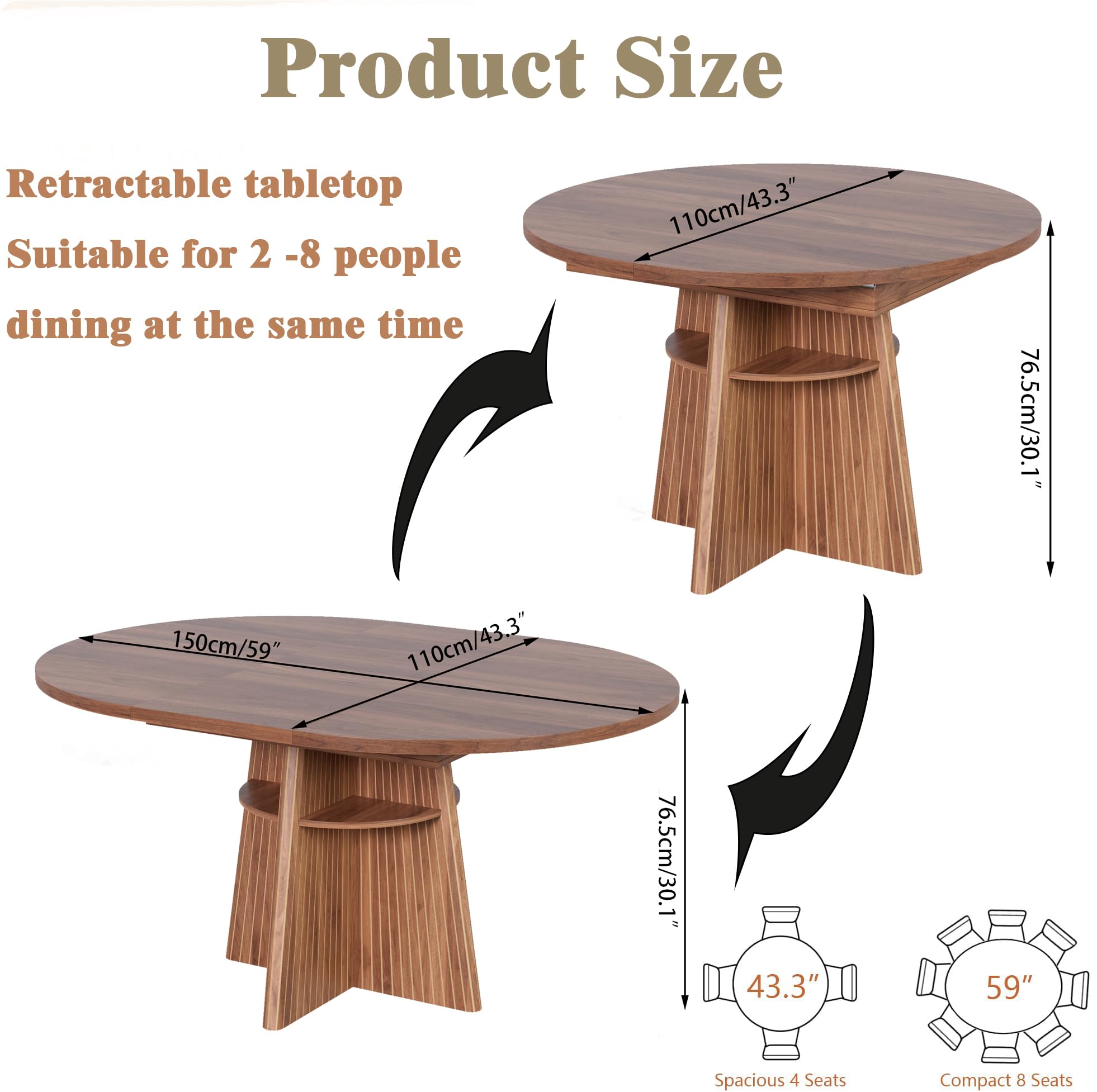 Extendable Round Dining Table with Storage Shelves