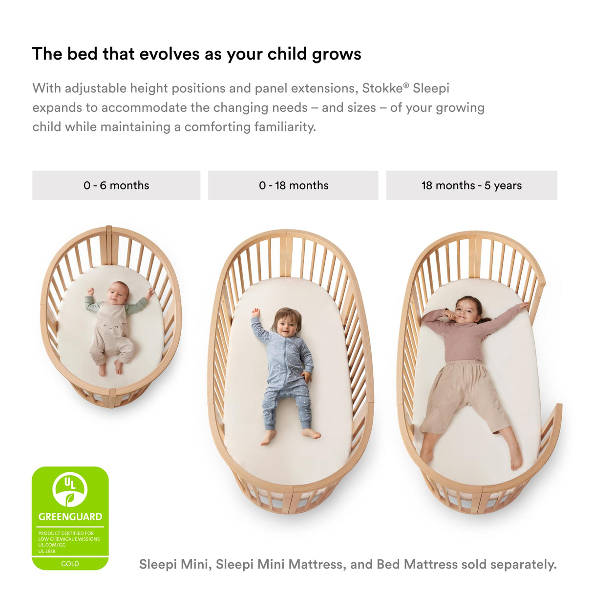 Stokke Sleepi Bed V3, Natural - Suitable for Ages 0-5 Years Old - Adjustable, Stylish & Flexible - Sturdy Beech Wood Frame