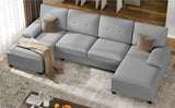 Walsunny Sectional Couches for Living Room, Convertible U-Shaped Sofa Couch with Double Chaise, 4 Seat Sofa Set Modular Sofa Couch for Apartment, Light Grey