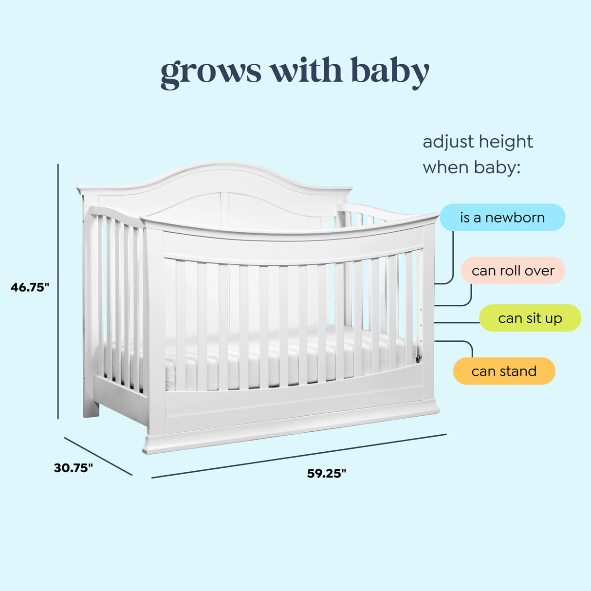 DaVinci Meadow 4-in-1 Convertible Crib in White, Greenguard Gold Certified
