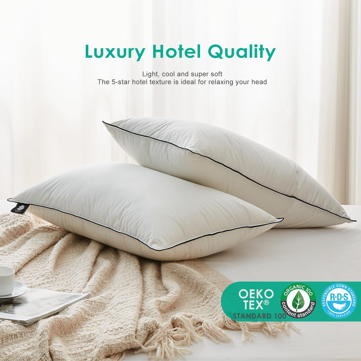 Deep Sleep Down Pillows Queen Size Set of 2, Hotel Collection AirF™ Feather