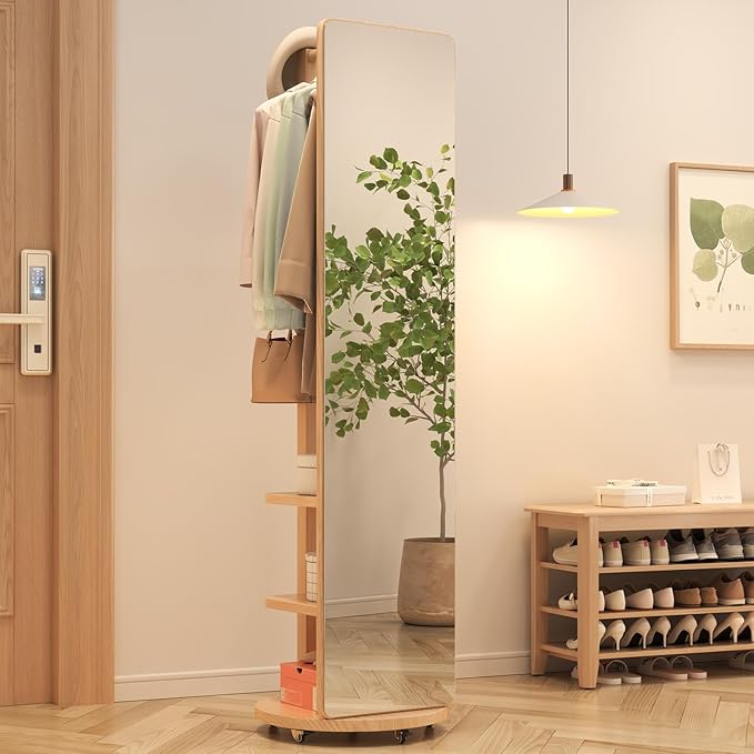 Rotaty Full Length Mirror, ,Unique Solid Wood Oversized Floor Mirror
