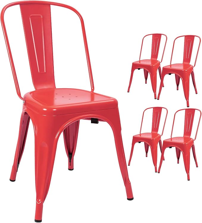 Metal Indoor-Outdoor Chairs Distressed Style Kitchen Dining Chairs Stackable Side