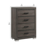 Lola 46 Inch Tall Dresser Chest, 5 Drawers, Metal Bar Handles, Dark