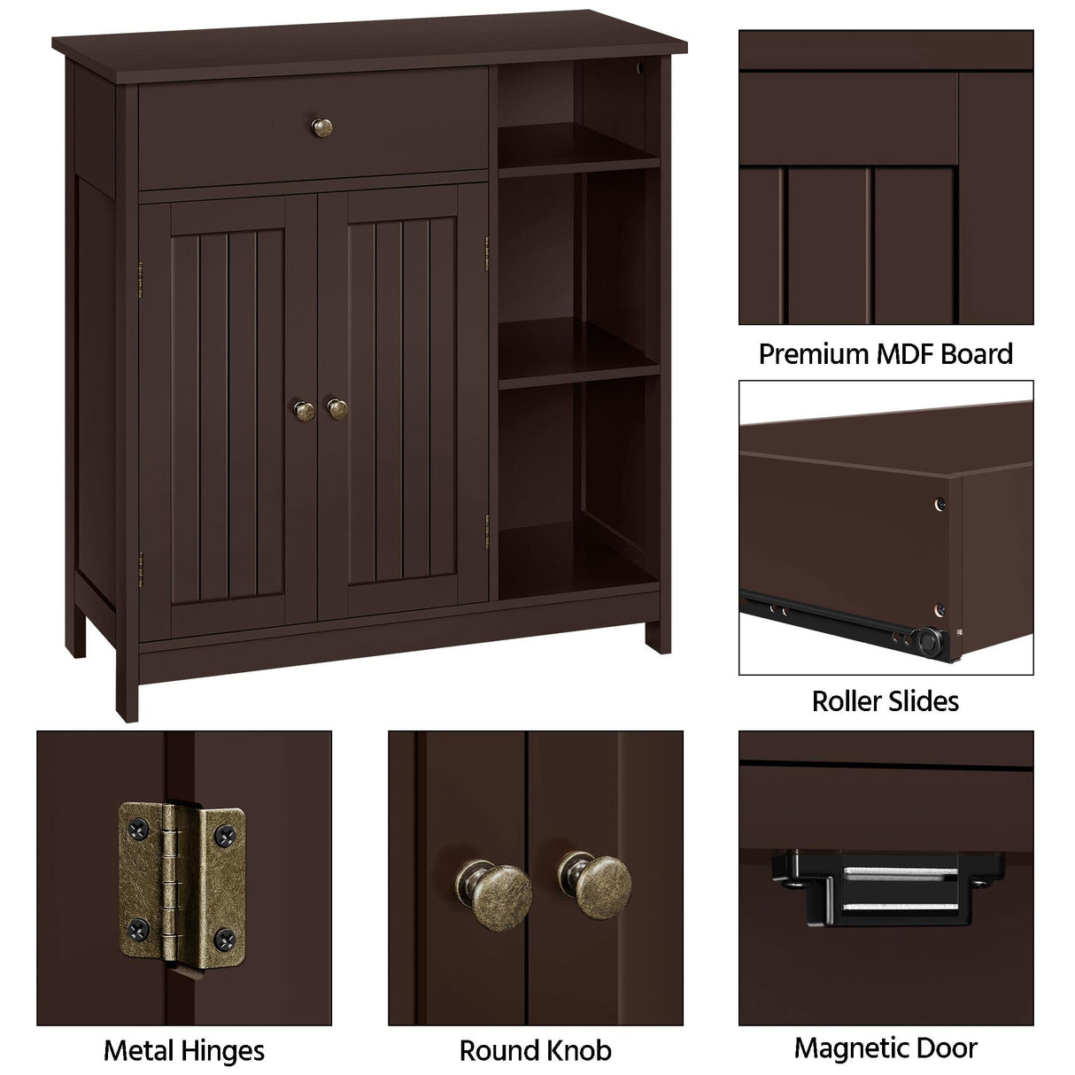 Bathroom Floor Cabinet, Kitchen Freestanding Storage Organizer, Large Side Cabinet with Doors