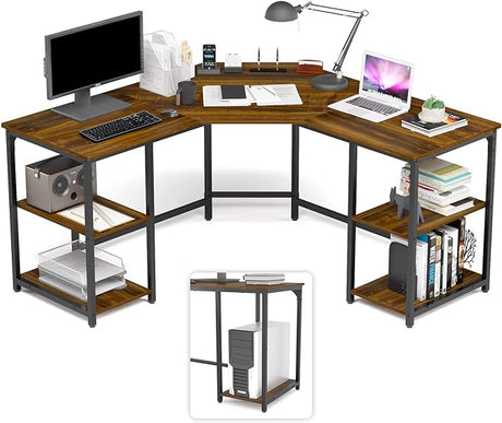 L-Shaped Desk with Shelves, Computer Corner Desk, Home Office Writing Workstation