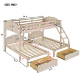 Twin Bunk Bed with Storage Drawers Velvet Upholstered 3 Beds Bunk Bed for Adults Kids Teens Boys Girls, Beige