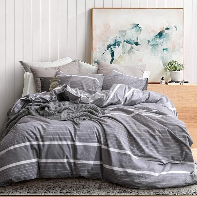 Duvet Cover King Size - Linen Feel Textured Organic Natural 100% Washed Cotton
