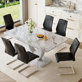 Modern 7-Piece Dining Set - 63" Faux Marble Table with 6 Upholstered Chairs