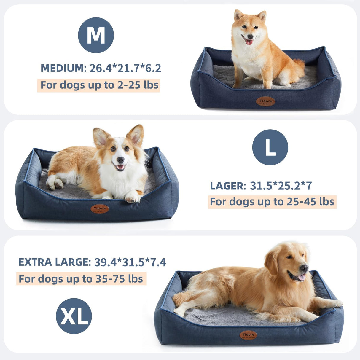 Tidore Orthopedic Dog Beds for Medium Large Dogs, Durable Egg Crate Foam Sofa Dog Bed wit Washable Removable Cover,Waterproof Lining and Nonskid Bottom,Pet Bed for Large Dogs (Navy Blue, Medium)