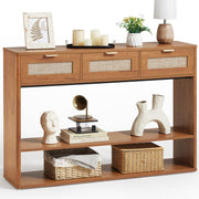 48" Boho Rattan Console Table with 3 Drawers