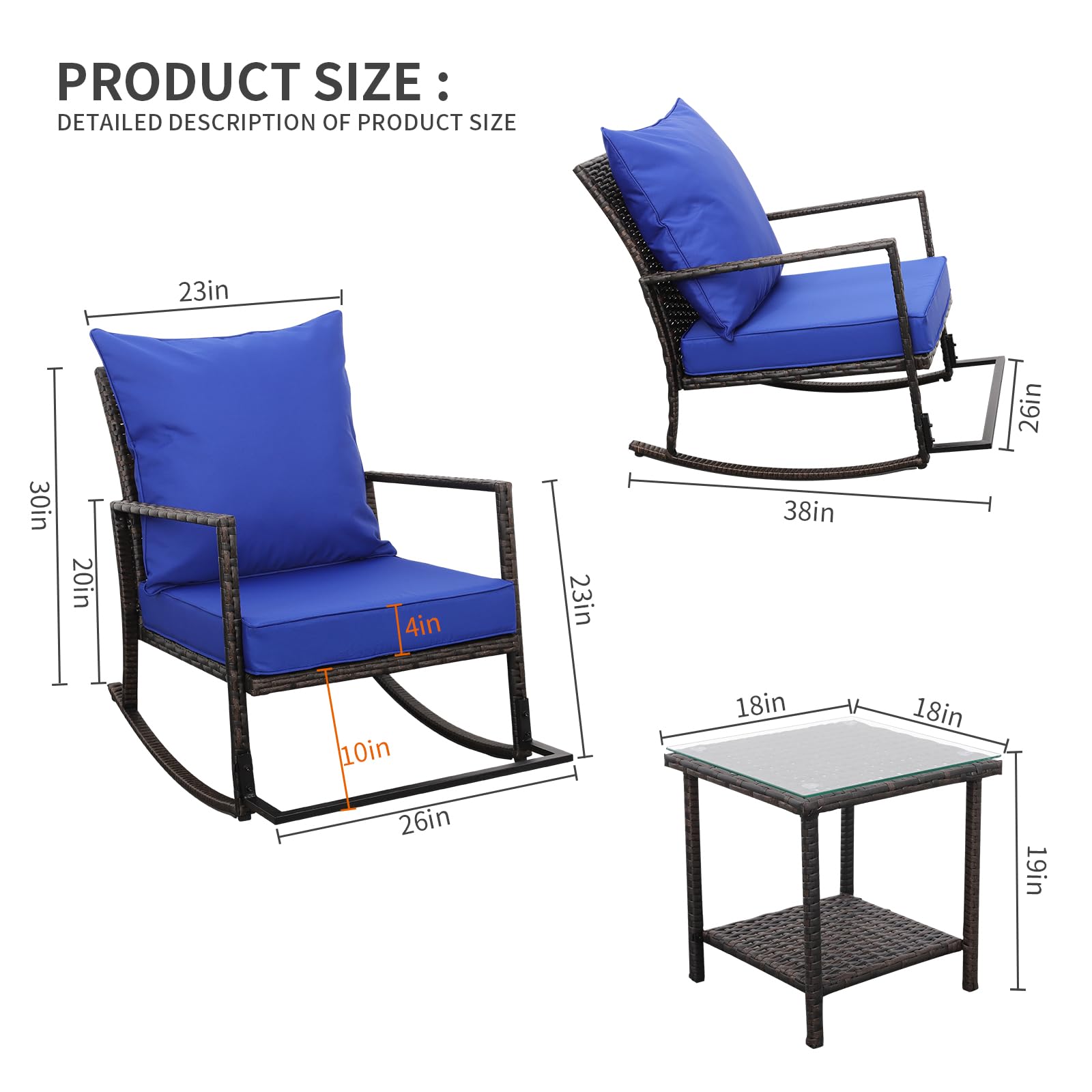 3 Piece Outdoor Furniture with Rocking Chairs Patio  Wickea Includes NonSlip Cushions