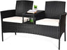 Outdoor Rattan Loveseat, Patio Conversation Set with Cushions & Table