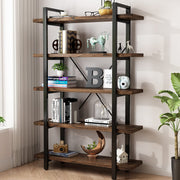 Industrial Style Solid Wood Bookcase and Book Shelves,Rustic Wood and Metal Shelving Unit， Living Room,Modern Rustic Open Industrial Book Shelf Office,Distressed Brown (AY-02-5Tier)