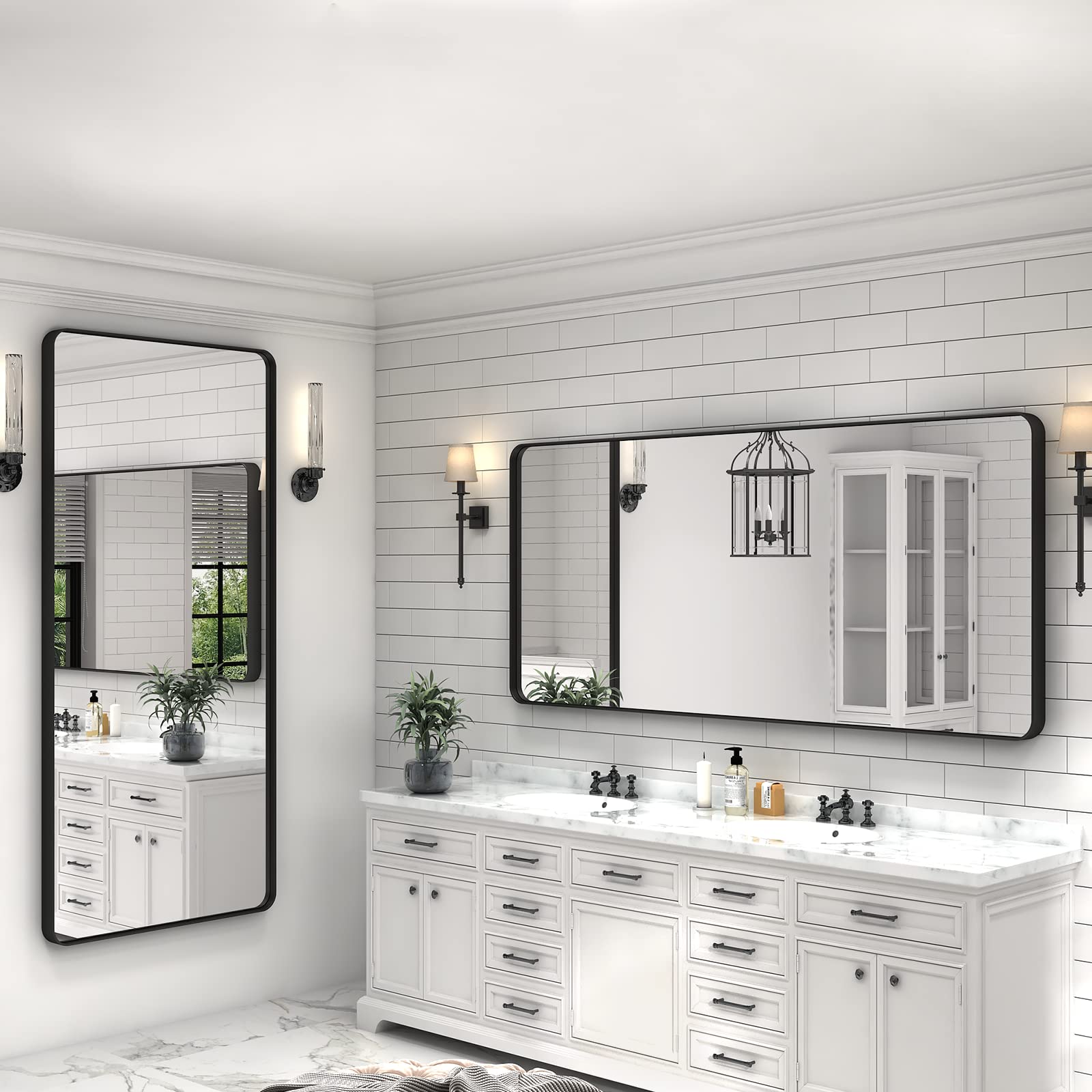 Black Bathroom Mirror, Modern Rectangle Metal Framed Mirrors
