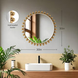 Antique Gold Round Mirror with Beveled Glass - 30 Inch Beaded Decorative Wall Mirror