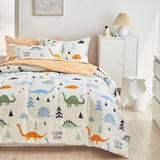 Twin Size Dinosaur Bedding Set - 6-Piece Cotton Comforter Set for Kids