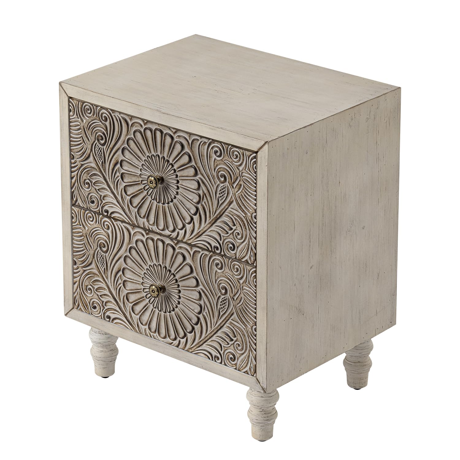 Nightstand w 2 Drawers, Lightweight MDF Vintage Accent Table