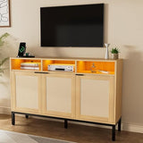 Rattan Tall Entertainment Center for 65 inch TV, Modern TV Stands for Living Room,Tall TV Stand