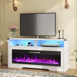 Fireplace TV Stand, Wood Texture 50" Electric Fireplace with Highlight Storage Cabinet,