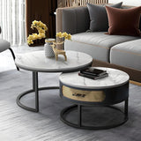 Slate Round Frame 2 Coffee Tables Set Nesting Coffee Table Set Slate Round Coffee Table