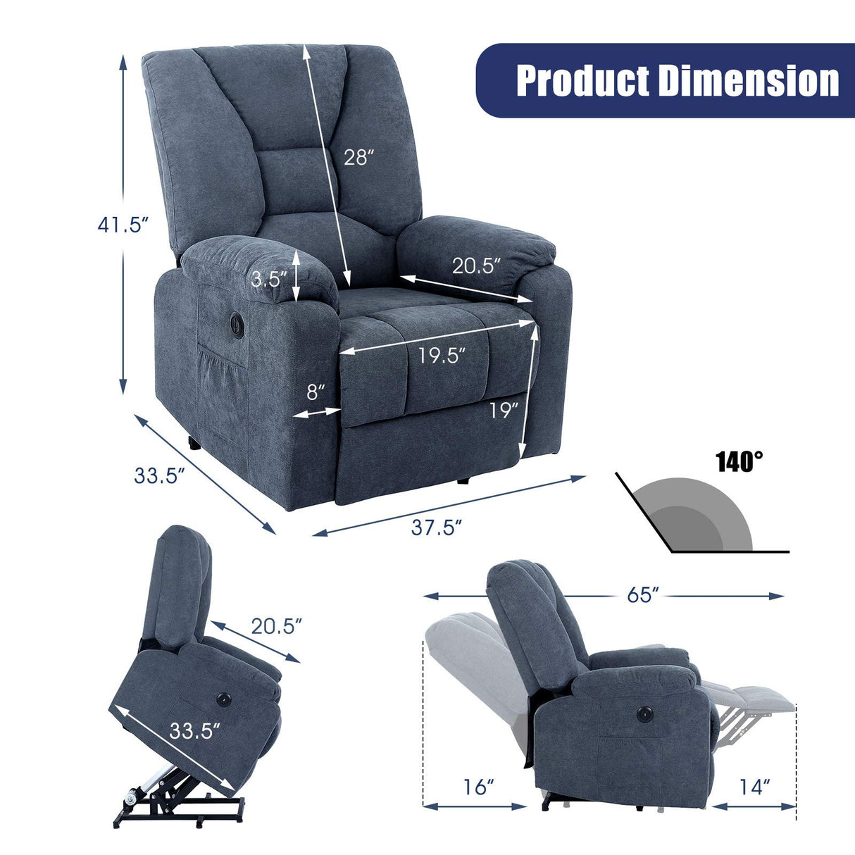 Power Lift Recliner Chair with Massage and Heat for Elderly, Microfiber