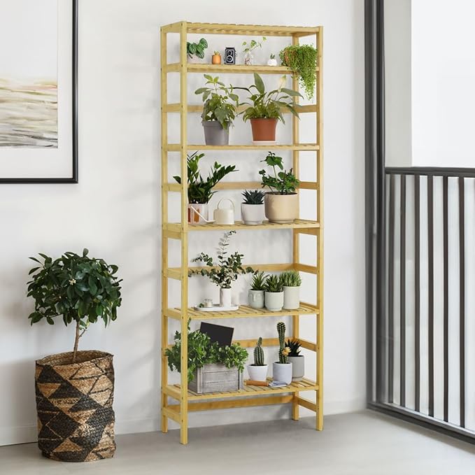 5-Tier Bamboo Shelf, Bamboo Open Storage Bookcase with Adjustable Layer